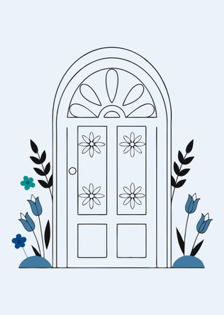 Door surrounded by flowers concept illustration vector art on white backgroundのイラスト素材