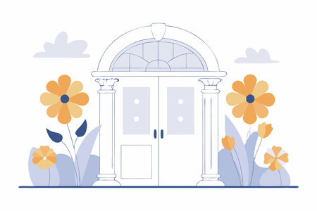 Door surrounded by flowers concept illustration vector art on white backgroundのイラスト素材