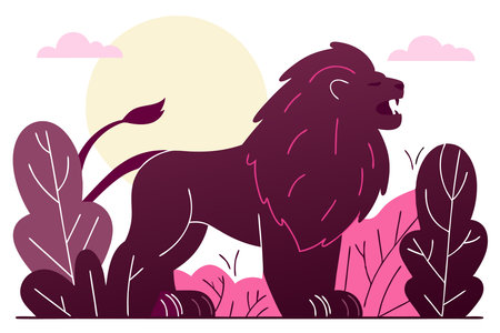 lion Howling to moon concept illustration vector art on white backgroundのイラスト素材