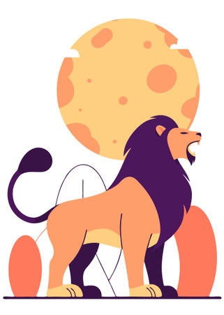 lion Howling to moon concept illustration vector art on white backgroundのイラスト素材