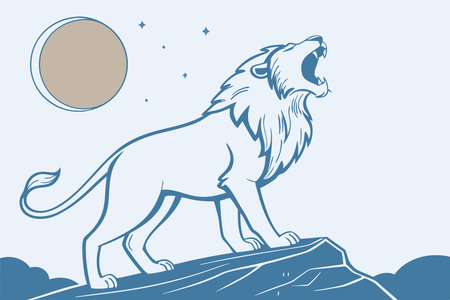 lion Howling to moon concept illustration vector art on white backgroundのイラスト素材