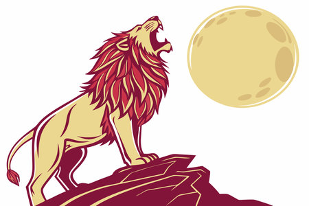 lion Howling to moon concept illustration vector art on white backgroundのイラスト素材