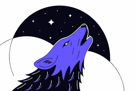 Wolf Howling to moon concept illustration vector art on white backgroundのイラスト素材
