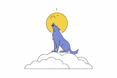 Wolf Howling to moon concept illustration vector art on white background