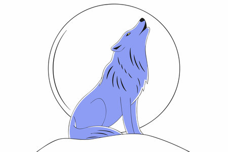 Wolf Howling to moon concept illustration vector art on white backgroundのイラスト素材