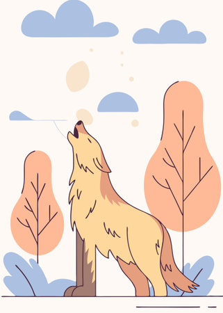 Wolf Howling to moon concept illustration vector art on white backgroundのイラスト素材