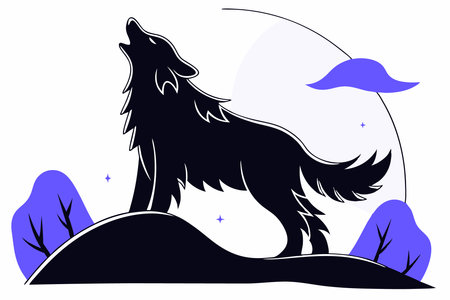 Wolf Howling to moon concept illustration vector art on white backgroundのイラスト素材