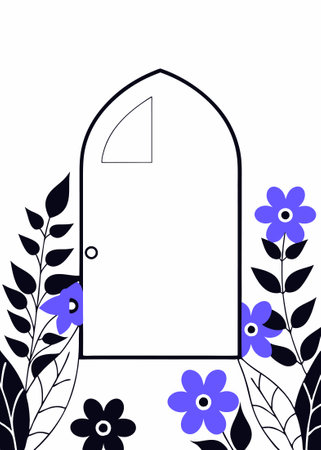 Door surrounded by flowers concept illustration vector art on white backgroundのイラスト素材