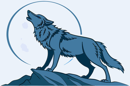 Wolf Howling to moon concept illustration vector art on white backgroundのイラスト素材