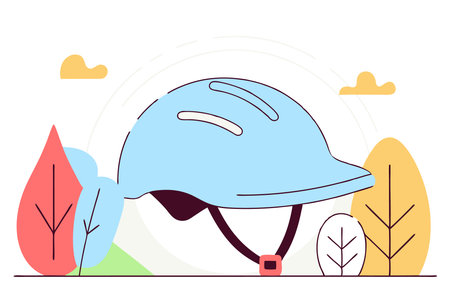 Blue color of bicycle helmet concept illustration vector art on white backgroundのイラスト素材