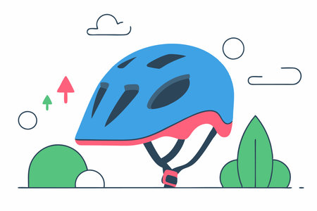Blue color of bicycle helmet concept illustration vector art on white backgroundのイラスト素材