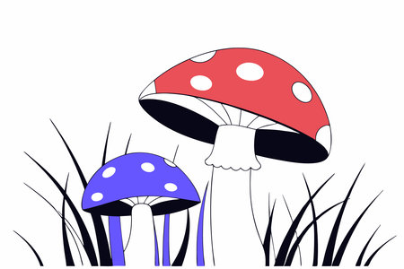 Fly agaric mushroom in grass concept illustration vector art on white backgroundのイラスト素材