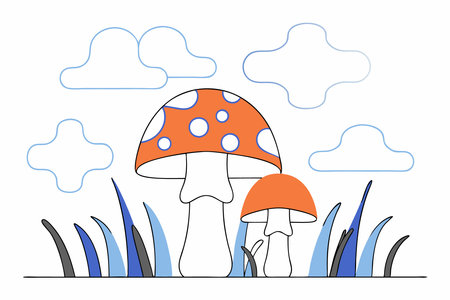 Fly agaric mushroom in grass concept illustration vector art on white backgroundのイラスト素材