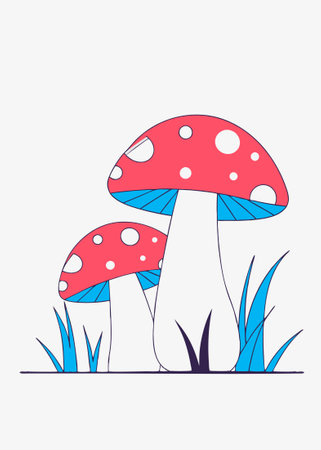 Fly agaric mushroom in grass concept illustration vector art on white backgroundのイラスト素材