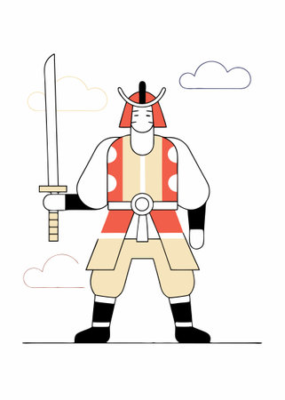 Japanese samurai warrior concept illustration vector art on white backgroundのイラスト素材