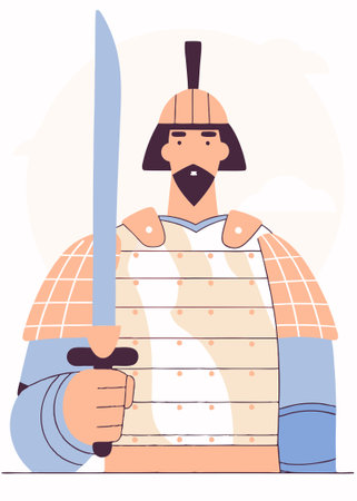 Japanese samurai warrior concept illustration vector art on white backgroundのイラスト素材