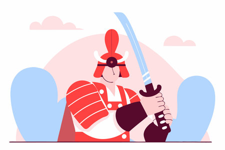 Japanese samurai warrior concept illustration vector art on white backgroundのイラスト素材