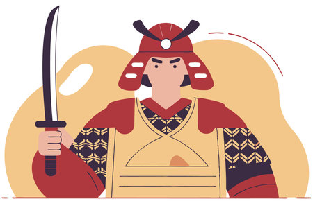 Japanese samurai warrior concept illustration vector art on white backgroundのイラスト素材