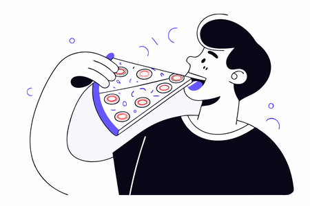 Man eating pizza concept illustration vector art on white backgroundのイラスト素材