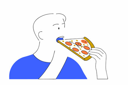 Man eating pizza concept illustration vector art on white backgroundのイラスト素材