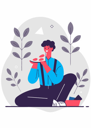 Man eating pizza concept illustration vector art on white backgroundのイラスト素材