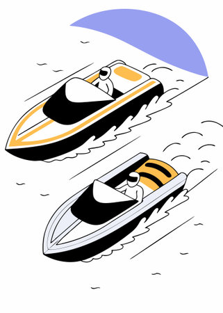 Motorboat sport on the beach concept illustration vector art on white backgroundのイラスト素材