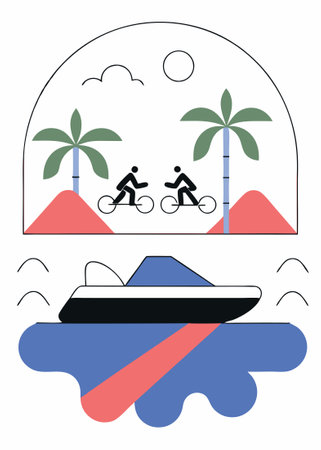 Motorboat sport on the beach concept illustration vector art on white backgroundのイラスト素材