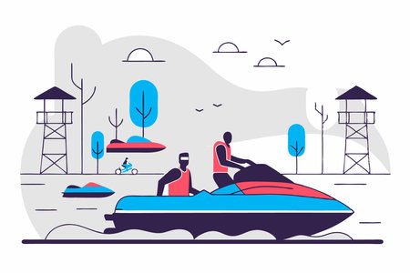 Motorboat sport on the beach concept illustration vector art on white backgroundのイラスト素材