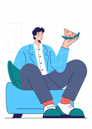 Man eating pizza concept illustration vector art on white backgroundのイラスト素材