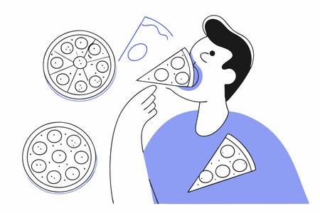 Man eating pizza concept illustration vector art on white backgroundのイラスト素材