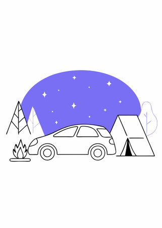 Night camping with car concept illustration vector art on white backgroundのイラスト素材