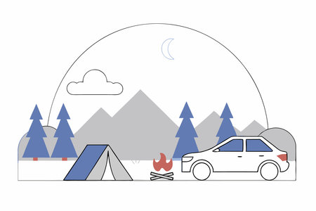 Night camping with car concept illustration vector art on white backgroundのイラスト素材