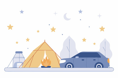 Night camping with car concept illustration vector art on white backgroundのイラスト素材