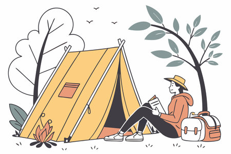 Relax in front of the tent concept illustration vector art on white backgroundのイラスト素材