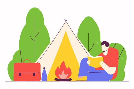 Relax in front of the tent concept illustration vector art on white backgroundのイラスト素材