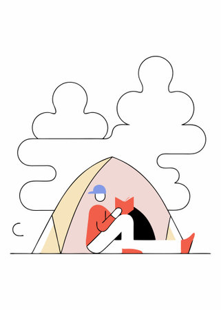 Relax in front of the tent concept illustration vector art on white backgroundのイラスト素材