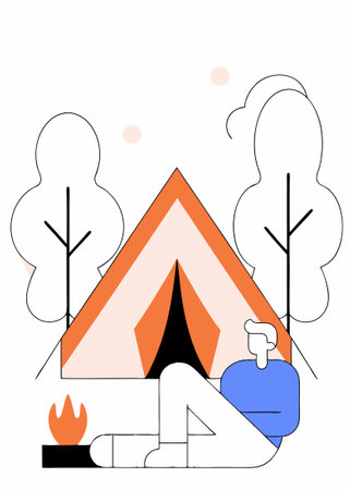 Relax in front of the tent concept illustration vector art on white backgroundのイラスト素材