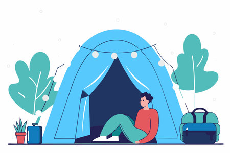 Relax in front of the tent concept illustration vector art on white backgroundのイラスト素材