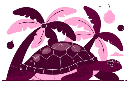 Sea turtle under the coconut tree concept illustration vector art on white backgroundのイラスト素材