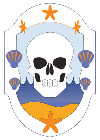 Vintage skull with beach concept illustration vector art on white backgroundのイラスト素材