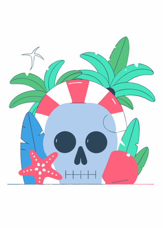 Vintage skull with beach concept illustration vector art on white backgroundのイラスト素材