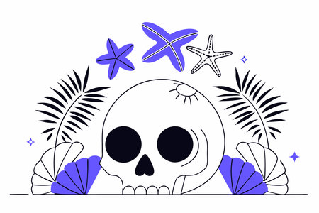Vintage skull with beach concept illustration vector art on white backgroundのイラスト素材