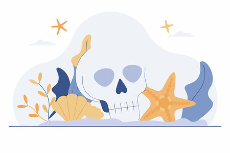 Vintage skull with beach concept illustration vector art on white backgroundのイラスト素材