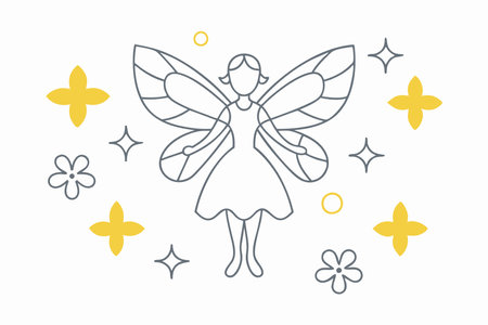 Fairy girl continuous one line art on white backgroundのイラスト素材