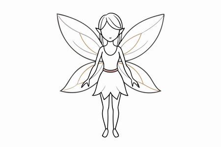 Fairy girl continuous one line art on white backgroundのイラスト素材