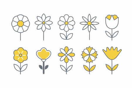 Flowers icon collection on white backgroundのイラスト素材