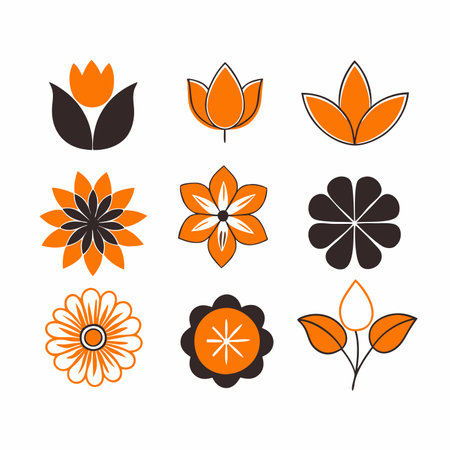 Flowers icon collection on white backgroundのイラスト素材