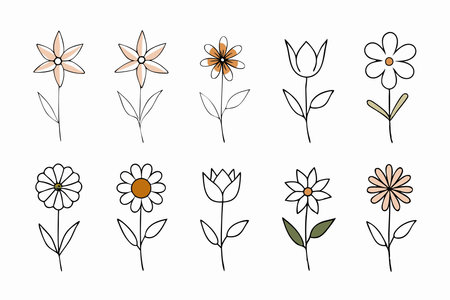Flowers icon collection on white backgroundのイラスト素材