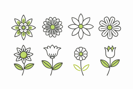 Set of minimalist flower icon on white backgroundのイラスト素材