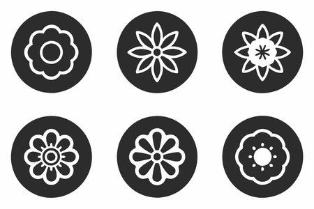 Set of minimalist flower icon on white backgroundのイラスト素材